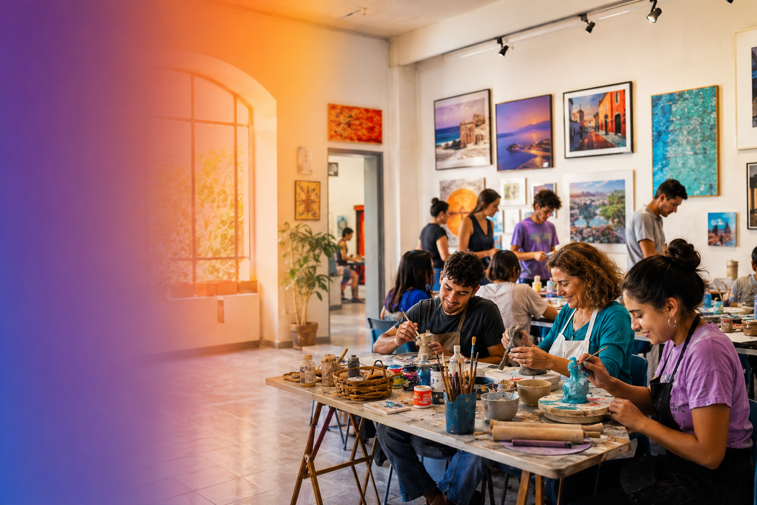 Visuale editoriale di un laboratorio civico dedicato ad arte e creatività